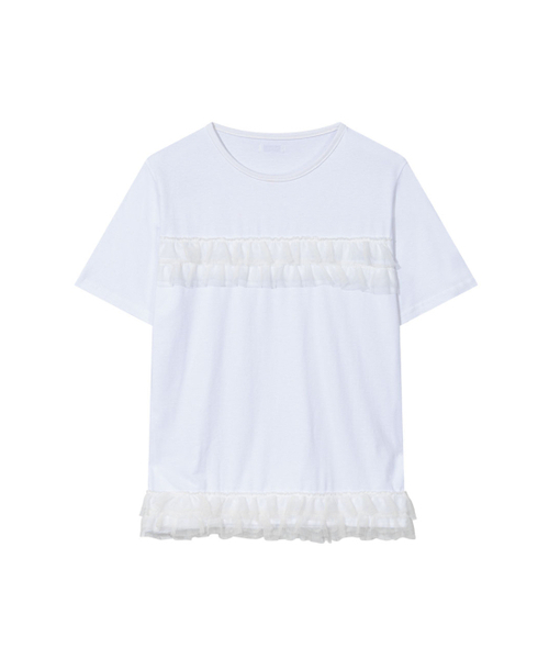 UGLY SHADOW(アグリーシャドウ)の「フリルカンカンTシャツ(ホワイト)(Tシャツ/カットソー・レディース・その他・FREE)」の4枚目の写真