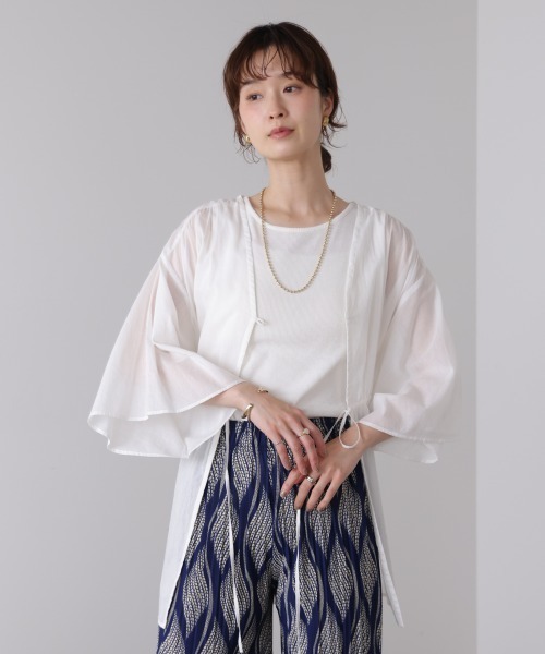 Bou Jeloud(ブージュルード)の「【2点セット】ボイルインナータンクセットチュニック(シャツ/ブラウス・レディース・モカ/オフホワイト/ブラック・MEDIUM)」の4枚目の写真