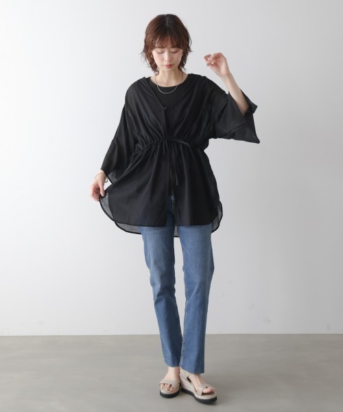 Bou Jeloud(ブージュルード)の「【2点セット】ボイルインナータンクセットチュニック(シャツ/ブラウス・レディース・モカ/オフホワイト/ブラック・MEDIUM)」の5枚目の写真