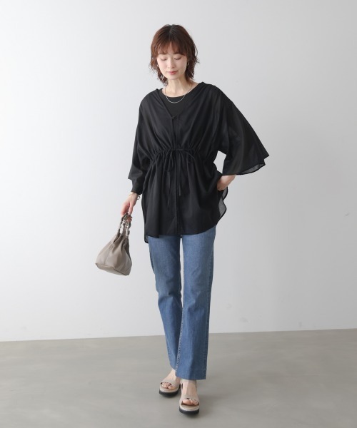 Bou Jeloud(ブージュルード)の「【2点セット】ボイルインナータンクセットチュニック(シャツ/ブラウス・レディース・モカ/オフホワイト/ブラック・MEDIUM)」の9枚目の写真