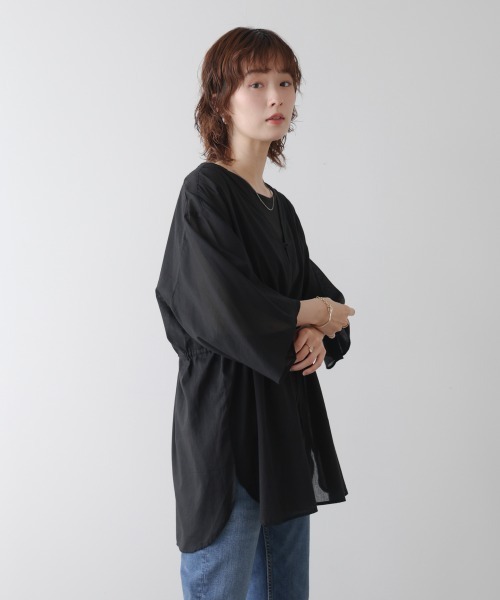 Bou Jeloud(ブージュルード)の「【2点セット】ボイルインナータンクセットチュニック(シャツ/ブラウス・レディース・モカ/オフホワイト/ブラック・MEDIUM)」の10枚目の写真