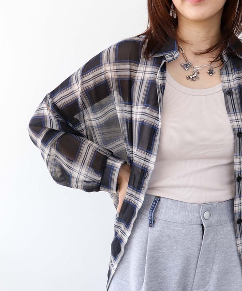 Three Four Time(スリーフォータイム)の「シアーカラーチェックシャツ(シャツ/ブラウス・レディース・ブラック・FREE)」の5枚目の写真