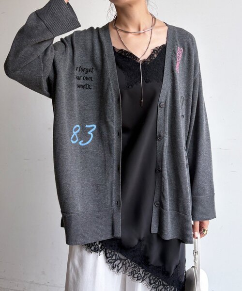 DouDou(ドゥドゥ)の「【WEB限定】レタリング刺繍カーディガン(カーディガン/ボレロ・レディース・グレー/ブラック/チャコールグレー・FREE)」の8枚目の写真