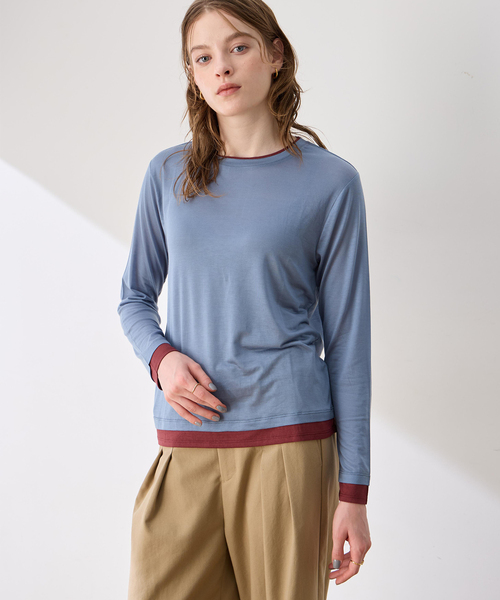 LE SOUK HOLIDAY(ルスークホリデー)の「レイヤード風クルーネックTシャツ(Tシャツ/カットソー・レディース・サックスブルー/ダークブラウン/ブラック・L/M)」の3枚目の写真
