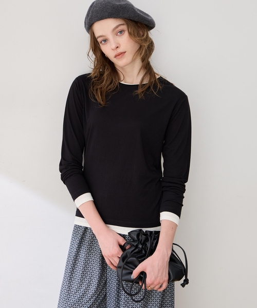LE SOUK HOLIDAY(ルスークホリデー)の「レイヤード風クルーネックTシャツ(Tシャツ/カットソー・レディース・サックスブルー/ダークブラウン/ブラック・L/M)」の4枚目の写真