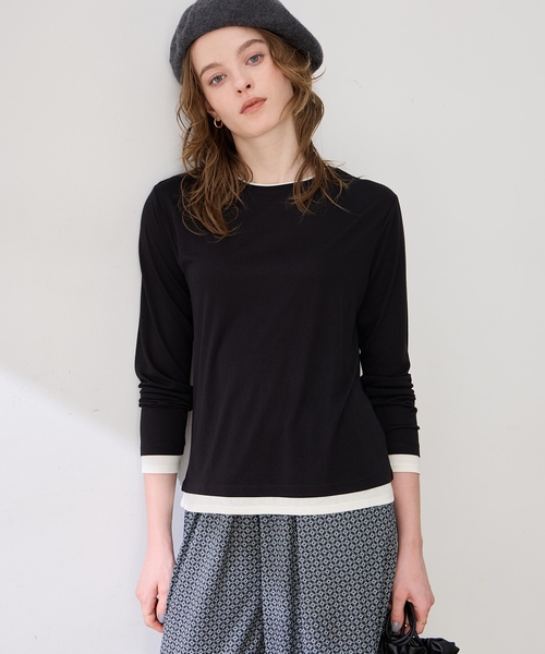 LE SOUK HOLIDAY(ルスークホリデー)の「レイヤード風クルーネックTシャツ(Tシャツ/カットソー・レディース・サックスブルー/ダークブラウン/ブラック・L/M)」の5枚目の写真