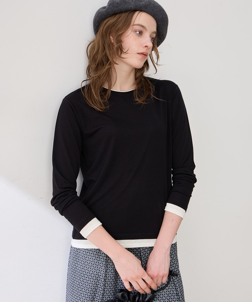 LE SOUK HOLIDAY(ルスークホリデー)の「レイヤード風クルーネックTシャツ(Tシャツ/カットソー・レディース・サックスブルー/ダークブラウン/ブラック・L/M)」の6枚目の写真