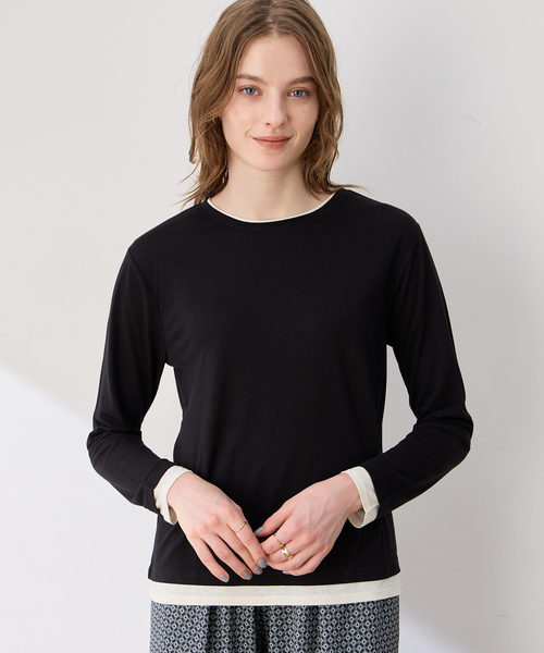 LE SOUK HOLIDAY(ルスークホリデー)の「レイヤード風クルーネックTシャツ(Tシャツ/カットソー・レディース・サックスブルー/ダークブラウン/ブラック・L/M)」の7枚目の写真