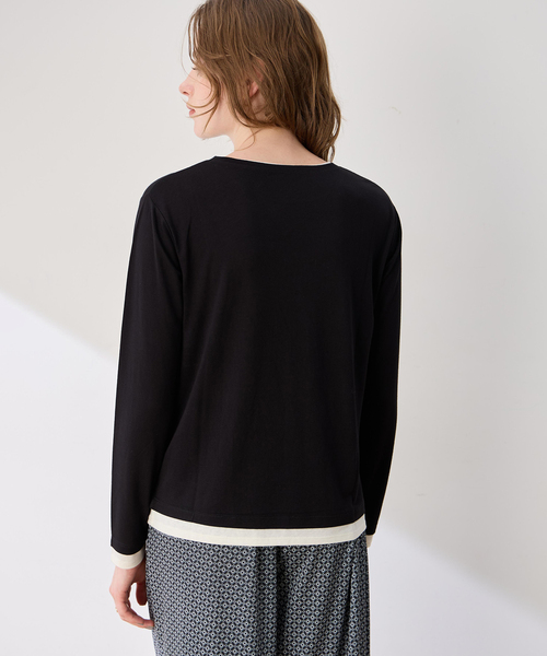 LE SOUK HOLIDAY(ルスークホリデー)の「レイヤード風クルーネックTシャツ(Tシャツ/カットソー・レディース・サックスブルー/ダークブラウン/ブラック・L/M)」の9枚目の写真