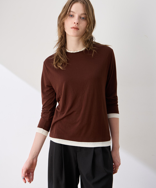 LE SOUK HOLIDAY(ルスークホリデー)の「レイヤード風クルーネックTシャツ(Tシャツ/カットソー・レディース・サックスブルー/ダークブラウン/ブラック・L/M)」の10枚目の写真
