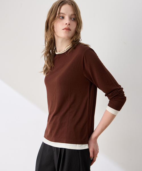 LE SOUK HOLIDAY(ルスークホリデー)の「レイヤード風クルーネックTシャツ(Tシャツ/カットソー・レディース・サックスブルー/ダークブラウン/ブラック・L/M)」の11枚目の写真