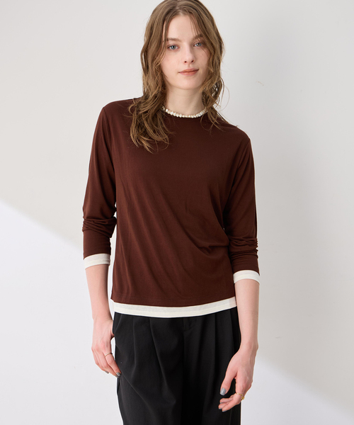 LE SOUK HOLIDAY(ルスークホリデー)の「レイヤード風クルーネックTシャツ(Tシャツ/カットソー・レディース・サックスブルー/ダークブラウン/ブラック・L/M)」の12枚目の写真