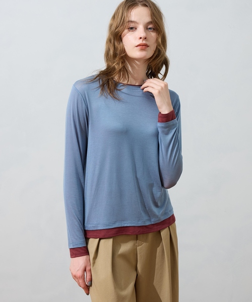 LE SOUK HOLIDAY(ルスークホリデー)の「レイヤード風クルーネックTシャツ(Tシャツ/カットソー・レディース・サックスブルー/ダークブラウン/ブラック・L/M)」の13枚目の写真