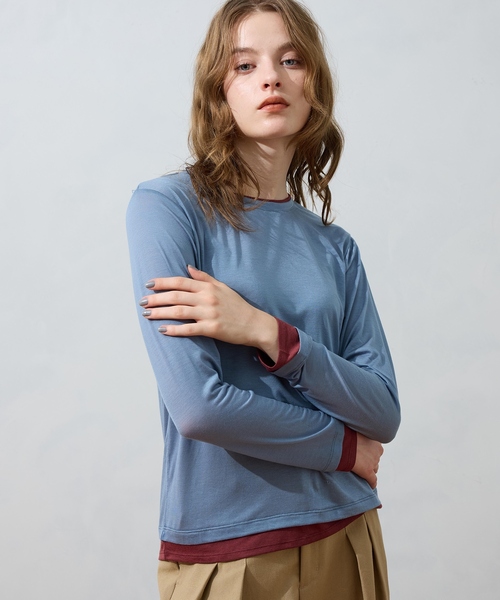 LE SOUK HOLIDAY(ルスークホリデー)の「レイヤード風クルーネックTシャツ(Tシャツ/カットソー・レディース・サックスブルー/ダークブラウン/ブラック・L/M)」の14枚目の写真