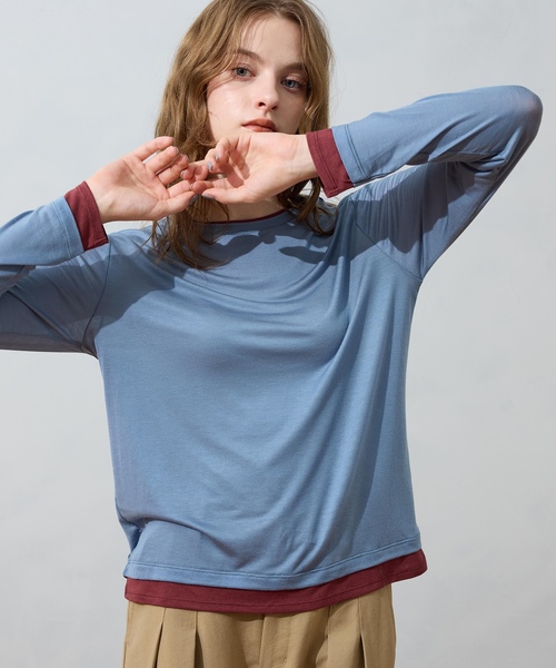 LE SOUK HOLIDAY(ルスークホリデー)の「レイヤード風クルーネックTシャツ(Tシャツ/カットソー・レディース・サックスブルー/ダークブラウン/ブラック・L/M)」の15枚目の写真
