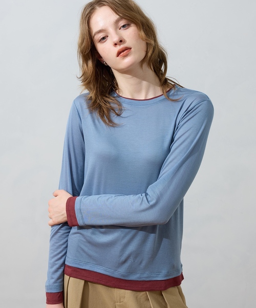 LE SOUK HOLIDAY(ルスークホリデー)の「レイヤード風クルーネックTシャツ(Tシャツ/カットソー・レディース・サックスブルー/ダークブラウン/ブラック・L/M)」の16枚目の写真