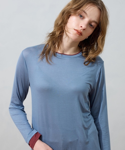 LE SOUK HOLIDAY(ルスークホリデー)の「レイヤード風クルーネックTシャツ(Tシャツ/カットソー・レディース・サックスブルー/ダークブラウン/ブラック・L/M)」の17枚目の写真