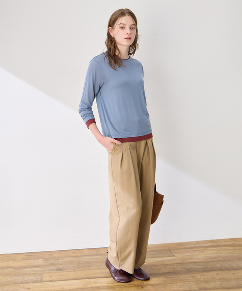 LE SOUK HOLIDAY(ルスークホリデー)の「レイヤード風クルーネックTシャツ(Tシャツ/カットソー・レディース・サックスブルー/ダークブラウン/ブラック・L/M)」の19枚目の写真