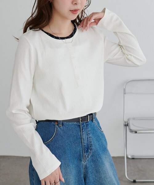 DISCOAT(ディスコート)の「【WEB限定】リブヘンリーロングスリーブ(Tシャツ/カットソー・レディース・ネイビー/ホワイト/ブラック・FREE)」の5枚目の写真