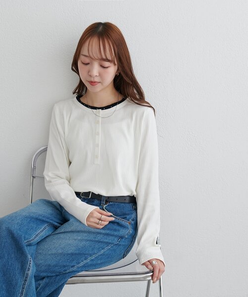 DISCOAT(ディスコート)の「【WEB限定】リブヘンリーロングスリーブ(Tシャツ/カットソー・レディース・ネイビー/ホワイト/ブラック・FREE)」の6枚目の写真