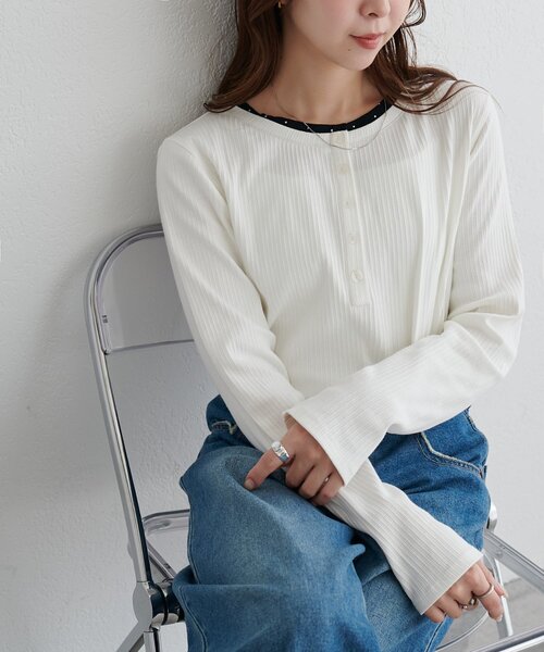 DISCOAT(ディスコート)の「【WEB限定】リブヘンリーロングスリーブ(Tシャツ/カットソー・レディース・ネイビー/ホワイト/ブラック・FREE)」の8枚目の写真
