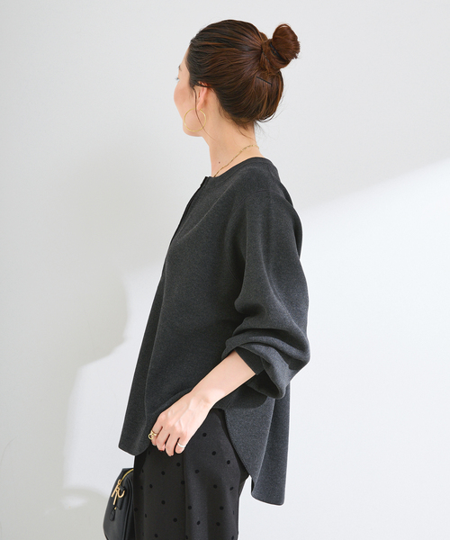 B.C STOCK(ベーセーストック)の「ウォッシャブル / ダブルジャガードフロントファスナープルオーバー(ニット/セーター・レディース・ボルドー/チャコールグレー/ホワイト・FREE)」の7枚目の写真