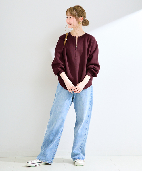 B.C STOCK(ベーセーストック)の「ウォッシャブル / ダブルジャガードフロントファスナープルオーバー(ニット/セーター・レディース・ボルドー/チャコールグレー/ホワイト・FREE)」の15枚目の写真