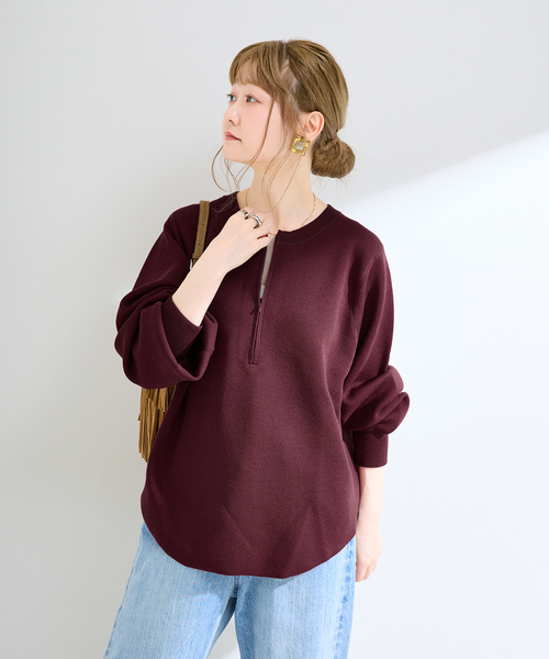 B.C STOCK(ベーセーストック)の「ウォッシャブル / ダブルジャガードフロントファスナープルオーバー(ニット/セーター・レディース・ボルドー/チャコールグレー/ホワイト・FREE)」の18枚目の写真