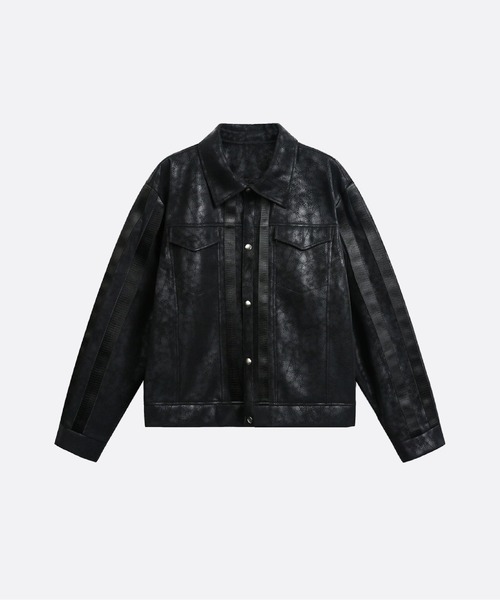 U:UME(ユーム)の「Crack Texture Faux Leather Jacket(ライダースジャケット・メンズ・ブラック・LARGE/MEDIUM/XX-LARGE/X-LARGE)」の1枚目の写真