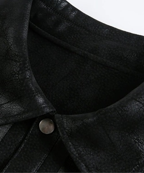 U:UME(ユーム)の「Crack Texture Faux Leather Jacket(ライダースジャケット・メンズ・ブラック・LARGE/MEDIUM/XX-LARGE/X-LARGE)」の5枚目の写真