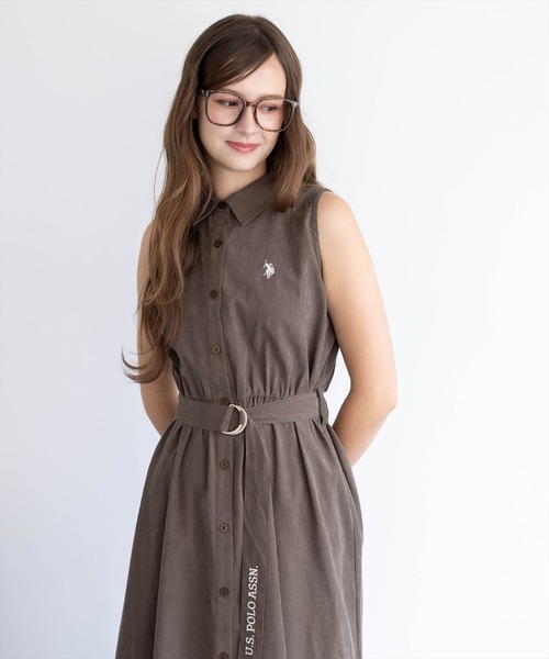 U.S. POLO ASSN.(ユーエスポロアッスン)の「【U.S. POLO ASSN.】clear 別注 ウエストベルトノースリーブロングワンピース(ワンピース・レディース・ネイビー/モカ・F)」の6枚目の写真