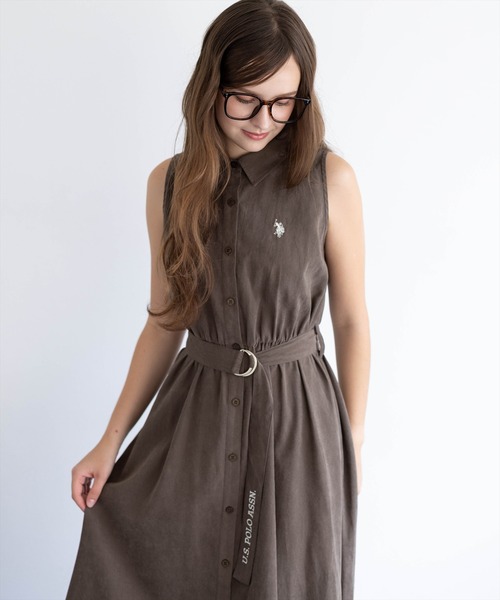 U.S. POLO ASSN.(ユーエスポロアッスン)の「【U.S. POLO ASSN.】clear 別注 ウエストベルトノースリーブロングワンピース(ワンピース・レディース・ネイビー/モカ・F)」の5枚目の写真