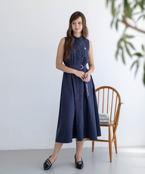 U.S. POLO ASSN.(ユーエスポロアッスン)の「【U.S. POLO ASSN.】clear 別注 ウエストベルトノースリーブロングワンピース(ワンピース・レディース・ネイビー/モカ・F)」の16枚目の写真
