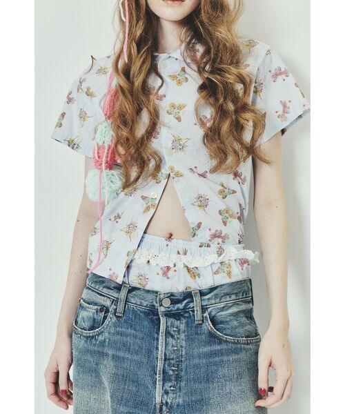 HYSTERIC GLAMOUR(ヒステリックグラマー)の「EMA/BUBBLY BUTTERFLY 丸衿シャツ(シャツ/ブラウス・レディース・ブルー系その他・FREE)」の6枚目の写真