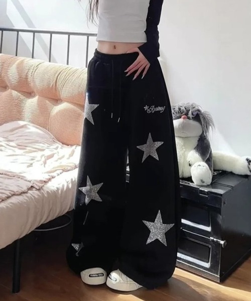 shyam inspiration(シャムインスピレーション)の「ラインストーンスターデザインスウェットパンツ(スウェットパンツ・レディース・ホワイト/ブラック・M/L)」の8枚目の写真