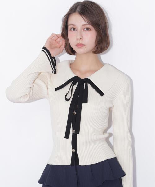 JILL by JILL STUART(ジルバイジルスチュアート)の「配色ボウタイコンパクトニット(ニット/セーター・レディース・ブラック/ホワイト/レッド・FREE)」の11枚目の写真