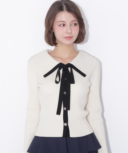 JILL by JILL STUART(ジルバイジルスチュアート)の「配色ボウタイコンパクトニット(ニット/セーター・レディース・ブラック/ホワイト/レッド・FREE)」の12枚目の写真
