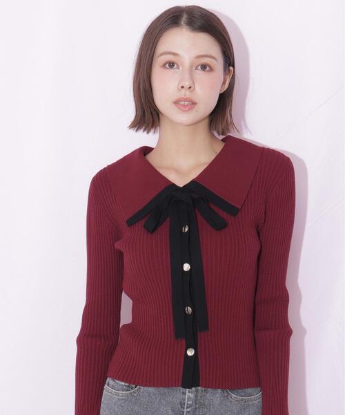 JILL by JILL STUART(ジルバイジルスチュアート)の「配色ボウタイコンパクトニット(ニット/セーター・レディース・ブラック/ホワイト/レッド・FREE)」の8枚目の写真