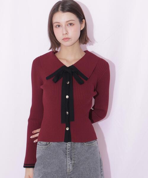 JILL by JILL STUART(ジルバイジルスチュアート)の「配色ボウタイコンパクトニット(ニット/セーター・レディース・ブラック/ホワイト/レッド・FREE)」の22枚目の写真