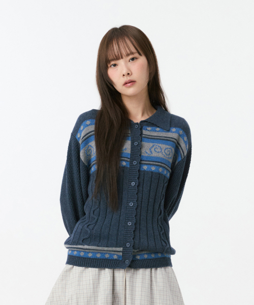 OHESHIO（オヘシオ）の「スネイルグラフィックニットカーディガン（ネイビー）（カーディガン/ボレロ・レディース・その他・FREE）」の7枚目の写真