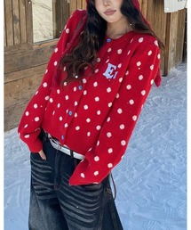 ワンポイント刺繍ドットニットカーディガン