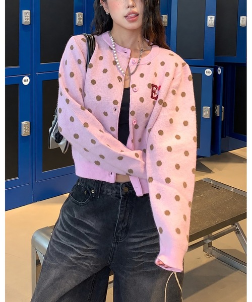 inst.ALL(インストール)の「ワンポイント刺繍ドットニットカーディガン(カーディガン/ボレロ・レディース・レッド/ピンク/ブルー/アイボリー・M)」の1枚目の写真