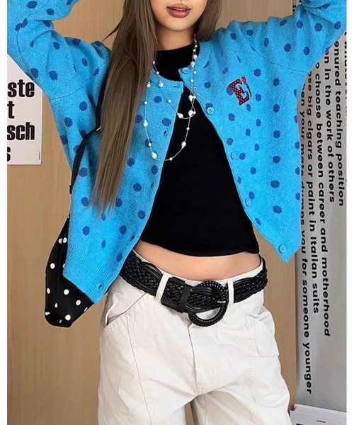 inst.ALL(インストール)の「ワンポイント刺繍ドットニットカーディガン(カーディガン/ボレロ・レディース・レッド/ピンク/ブルー/アイボリー・M)」の14枚目の写真