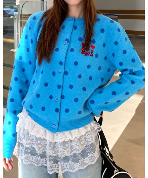 inst.ALL(インストール)の「ワンポイント刺繍ドットニットカーディガン(カーディガン/ボレロ・レディース・レッド/ピンク/ブルー/アイボリー・M)」の19枚目の写真