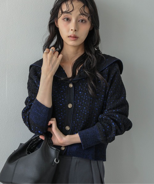 AMELY(エミリー)の「セーラーカラーカーディガン/コンパクト丈/羽織り/抜け感(カーディガン/ボレロ・レディース・グレー/アイボリー/ブラック/ベージュ・フリー)」の12枚目の写真