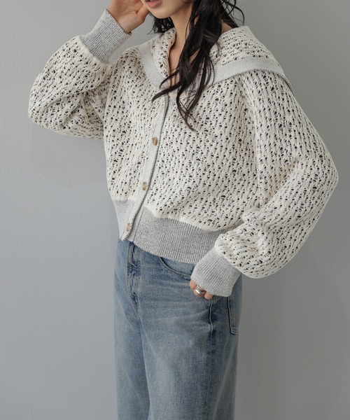 AMELY(エミリー)の「セーラーカラーカーディガン/コンパクト丈/羽織り/抜け感(カーディガン/ボレロ・レディース・グレー/アイボリー/ブラック/ベージュ・フリー)」の6枚目の写真