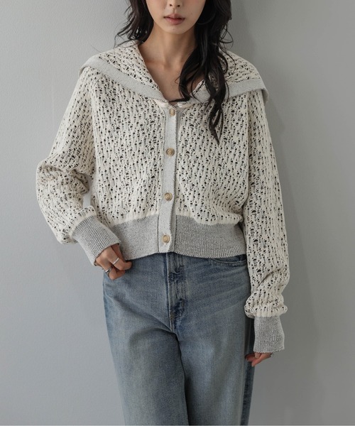 AMELY(エミリー)の「セーラーカラーカーディガン/コンパクト丈/羽織り/抜け感(カーディガン/ボレロ・レディース・グレー/アイボリー/ブラック/ベージュ・フリー)」の8枚目の写真