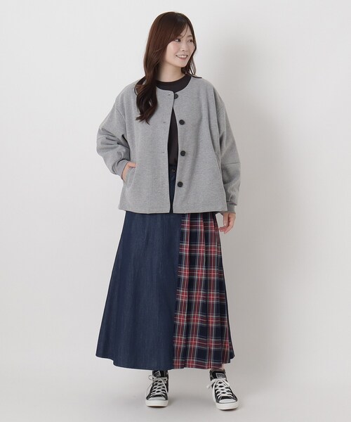 one'sterrace（ワンズテラス）の「ウールライク袖リブ付きジャケット（ノーカラージャケット・レディース・ベージュ系8/グレー系4/グレー系その他7・02）」の14枚目の写真