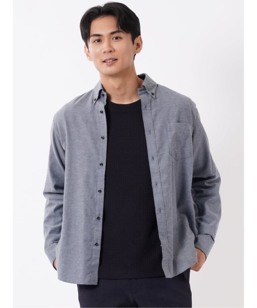 TAKA-Q（タカキュー）の「シャツ 長袖 メンズ 起毛 フランネル 綿 コットン ボタンダウン 無地（シャツ/ブラウス・メンズ・サックスブルー/ブラック/グレー系その他2/ボルドー・MEDIUM/X-LARGE/LARGE）」の3枚目の写真
