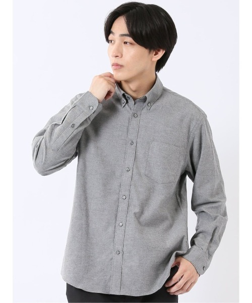 TAKA-Q（タカキュー）の「シャツ 長袖 メンズ 起毛 フランネル 綿 コットン ボタンダウン 無地（シャツ/ブラウス・メンズ・サックスブルー/ブラック/グレー系その他2/ボルドー・MEDIUM/X-LARGE/LARGE）」の2枚目の写真